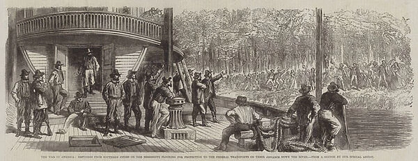 The War in America, Refugees from Southern Cities on the Mississippi flocking for Protection to the Federal Transports on their Advance down the River (engraving)