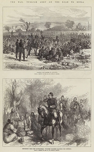 The War, Turkish Army on the Road to Biela (engraving)