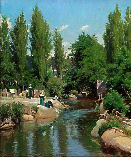 Washing clothes by a creek in Brittany, 1882 (oil on canvas)