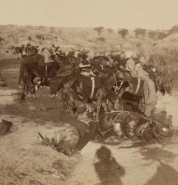 Watering Artillery horses, Welgelegen, South Africa, 1899 (photograph, stereoscopic)