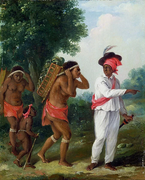 West Indian Man of Colour, Directing two Carib Women with a Child, c. 1780 (oil on canvas)