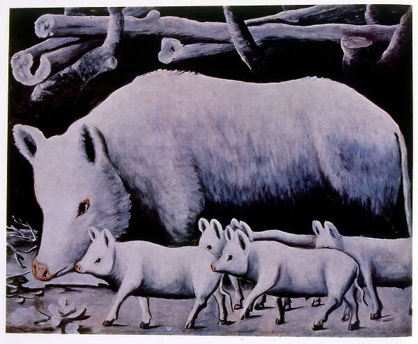 The White Pigs, 1904, by Niko Pirosmani (1862-1918), Russian