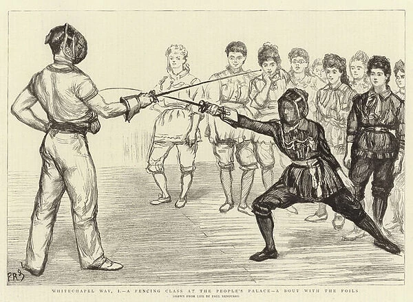 Whitechapel Way, A Fencing Class at the Peoples Palace, a Bout with the Foils (engraving)