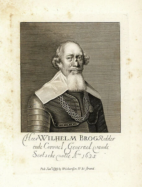 William or Wilhelm Brog, Colonel-General in the Scots-Dutch Brigade, Thirty Years War, 1635. Copperplate engraving from William Richard's Portraits Illustrating Granger's Biographical History of England, London, 1792-1812
