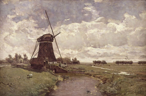 Windmill at Leidschendam (oil on canvas)