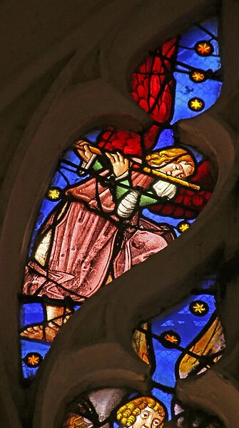 Window depicting Musical Angel with Flute (stained glass)