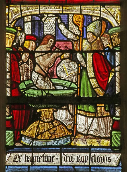 Window depicting Saint Remi anointing King Clovis (stained glass)