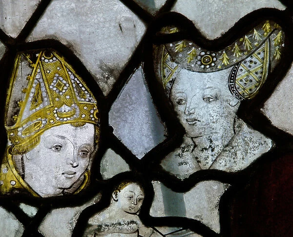 Window N4 depicting a bishops head and a womans head