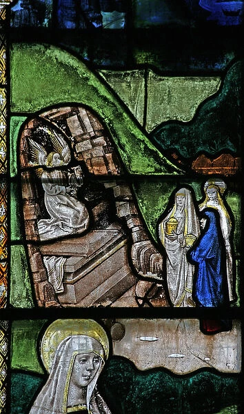 Window s3 depicting a Resurrection scene: the Holy Women at the Tomb (stained glass)