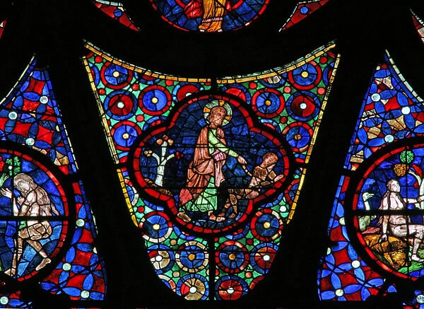 Window w115 depicting the Creation of Adam (stained glass)
