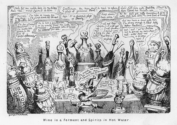 Wine in a ferment and spirits in hot water (engraving)