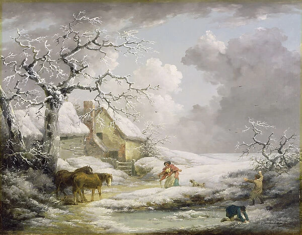 Winter Landscape with Men Snowballing an Old Woman, 1790 (oil on canvas)