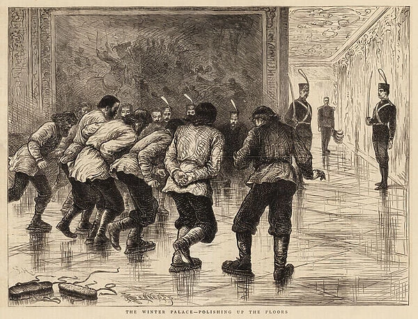 The Winter Palace, polishing up the Floors (engraving)