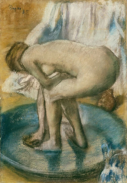Woman Bathing in a Shallow Tub, 1885 (Charcoal and pastel on light green wove paper