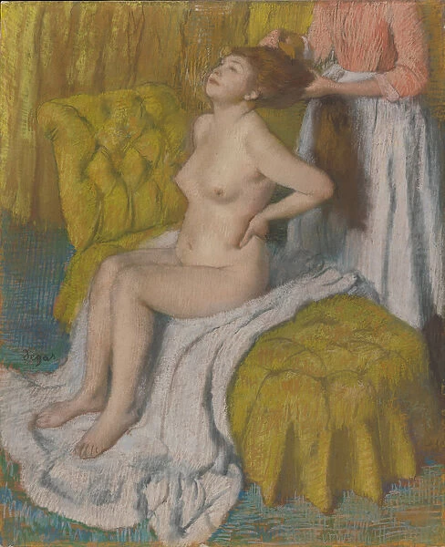 Woman Having Her Hair Combed, c. 1886-88 (pastel on light green wove paper attached