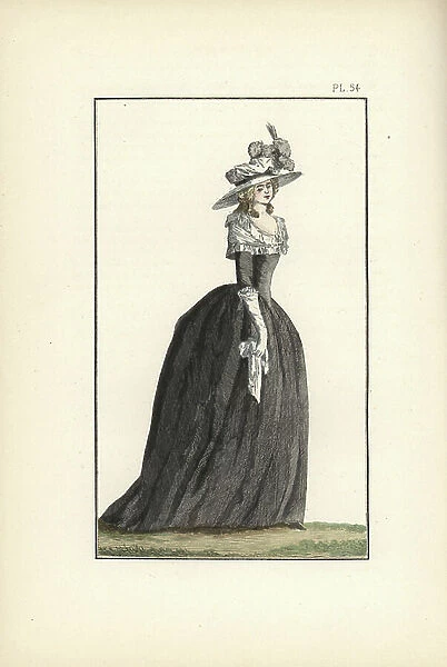 Woman in mourning dress of black taffeta, fichu of white Italian gauze, and hat-hat in white crepe. Handcoloured lithograph from Fashions and Customs of Marie Antoinette and her Times, by Le Comte de Reiset, Paris, 1885