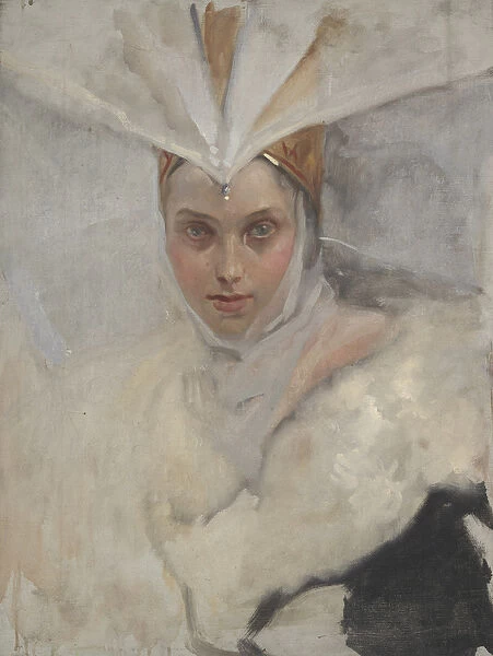 Woman with osprey headdress and white fur collar, 1897 (oil on canvas)