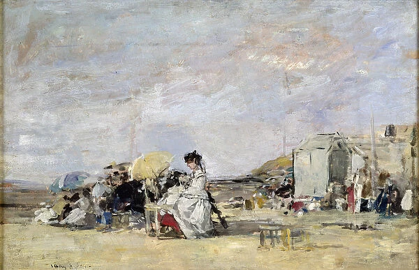 Woman in White on the Beach at Trouville, 1869 (oil on card)