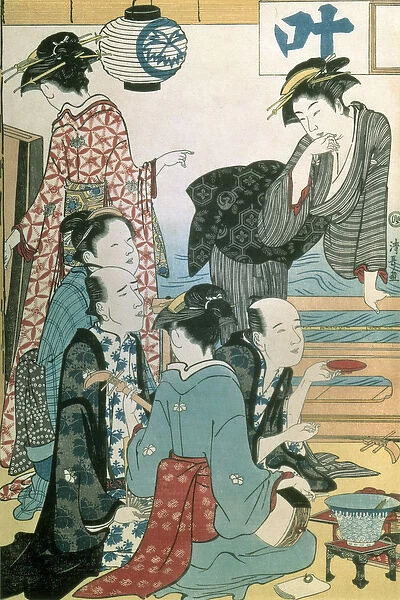 Women of the Gay Quarters, left hand panel of a diptych (colour woodblock print)