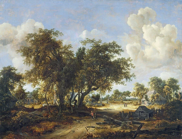 Wooded Landscape with Cottages, 1665 (oil on canvas)