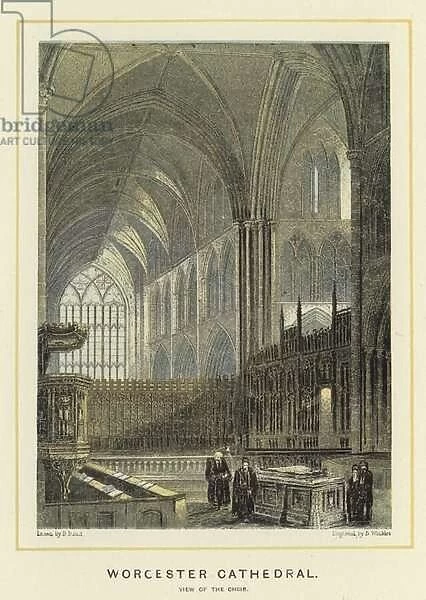 Worcester Cathedral, view of the choir (colour litho)