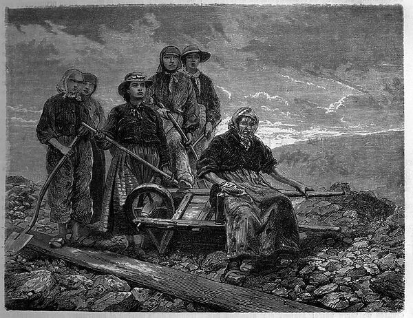 Workers in the mines of Creusot, Saone and Loire (71). Engraving in 'Le journal de la jeunesse', 1885