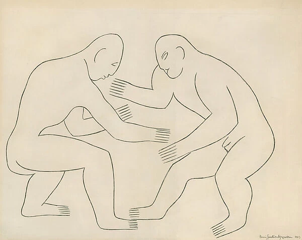 The Wrestlers, 1913 (ink over pencil on paper)