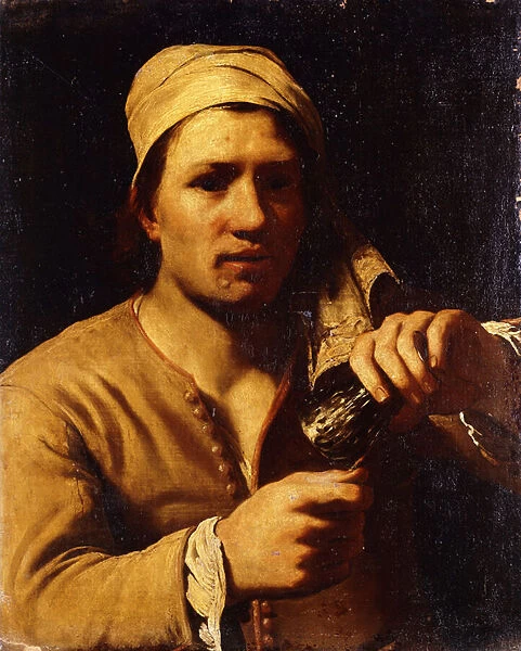 A Young Man in a Turban holding a Roemer: The Fingernail Test, (oil on canvas)
