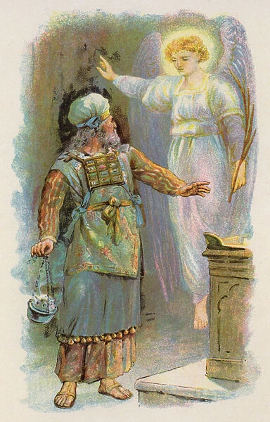 Zacharias and the Angel in the Temple (colour litho)
