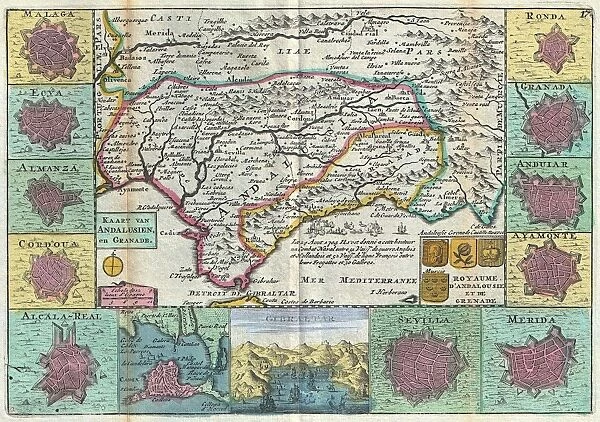 1747, La Feuille Map of Andalusia, Spain, Sevilla, topography, cartography, geography