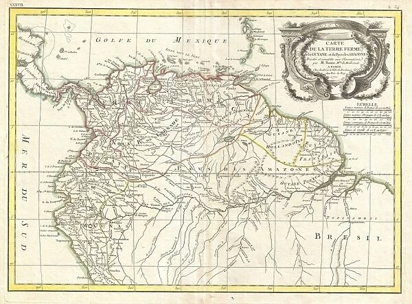 1771, Bonne Map of Tierra Firma or Northern South America, Rigobert Bonne 1727 - 1794