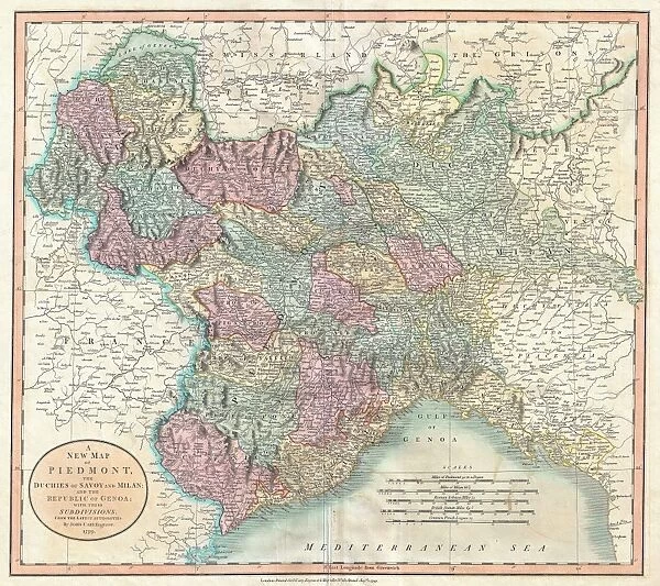1799, Cary Map of Piedmont, Italy, Milan, Genoa, John Cary, 1754 - 1835, was an