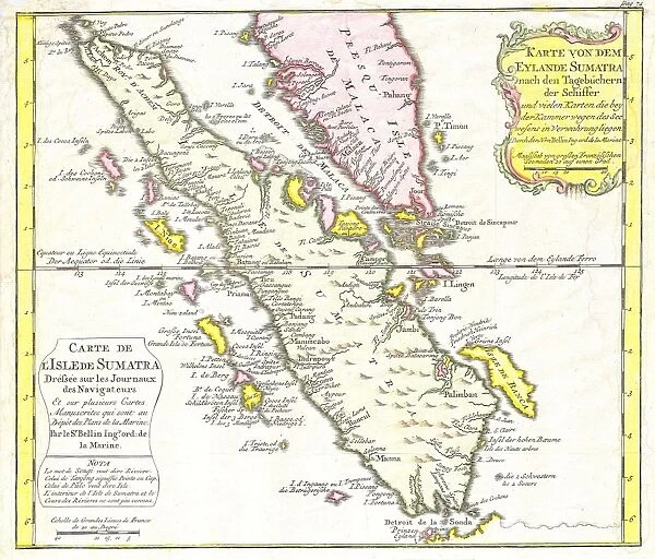 1852, Bellin Map of Sumatra, Malaca, and Singapore, topography, cartography, geography