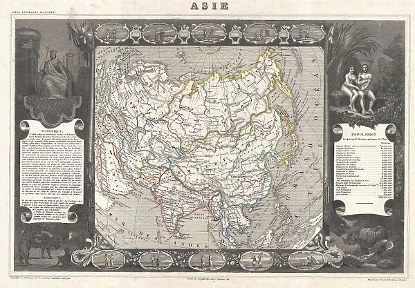 1852, Levasseur Map of Asia, topography, cartography, geography, land, illustration