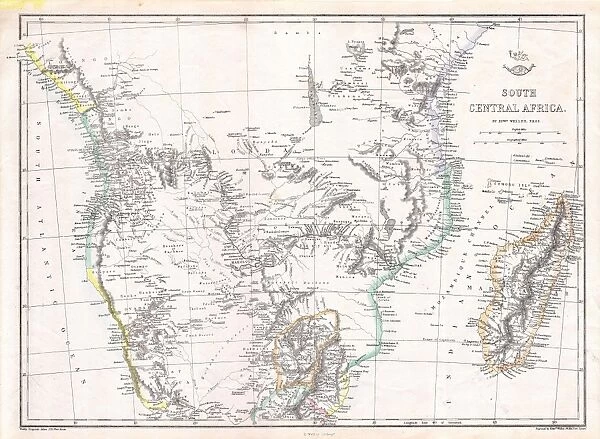 1868, Dispatch, Weller Map of South Central Africa, Angola, Botswana, Tanzania, etc
