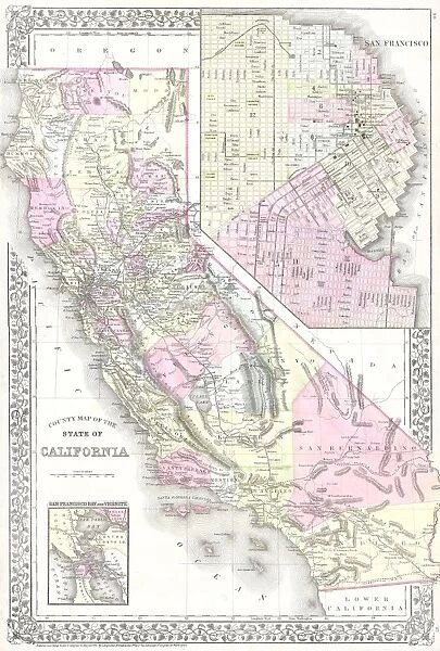 1881, Mitchell Map of California w- San Francisco Inset, topography, cartography