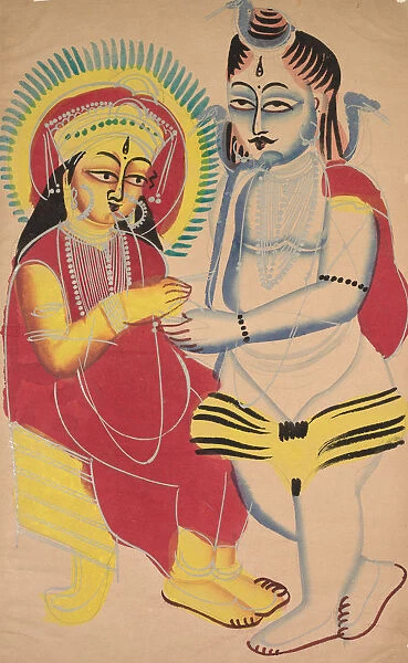 Annapurna Shiva 1800s India Calcutta Kalighat painting
