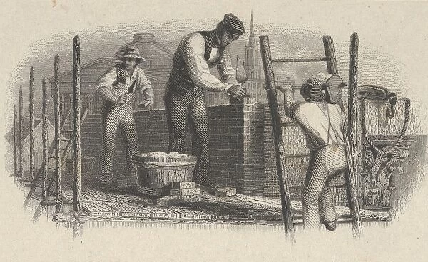 Banknote vignette showing three men scaffold laying