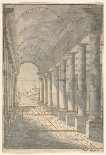 Barrel-vaulted Arcade Rendered Perspective 1700s