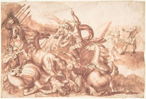 Battle Scene 1624-63 Pen brown ink heavily washed
