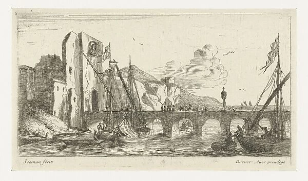 Bridge in ruins, Anonymous, Pierre Drevet, 1650 - 1738