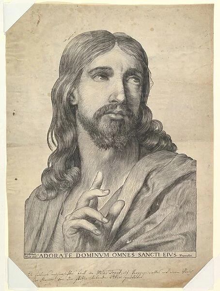 Bust Christ Blessing 17th century Woodcut vellum