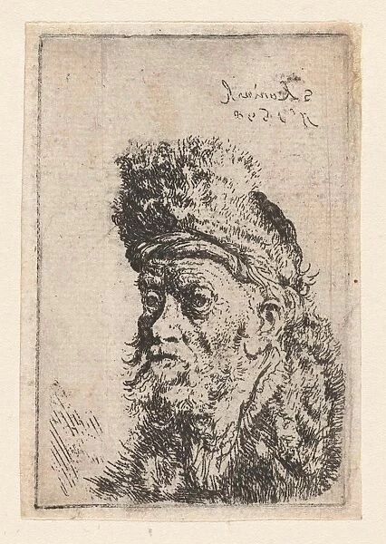 Bust of a man with fur hat, print maker: Salomon Koninck, 1648