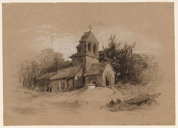 Church Landscape 1800s Henry Bright British 1810-1873