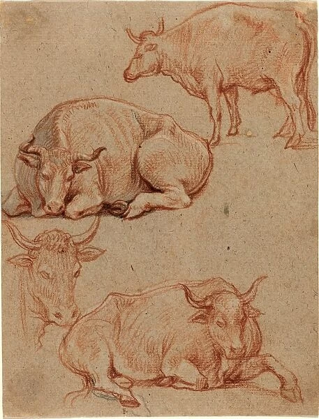 Claude Lorrain, French (1604-1605-1682), Four Cows, red and black chalks with gray