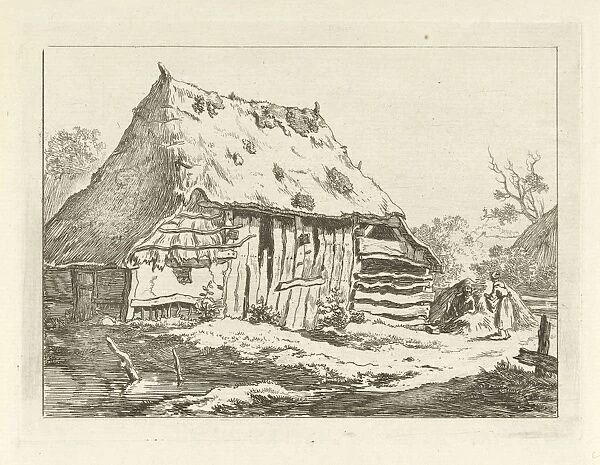 Couple at a barn, Carel Lodewijk Hansen, c. 1780 - 1840