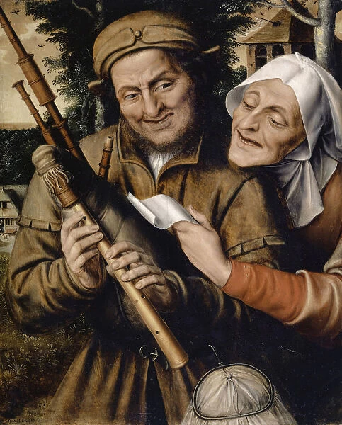 Couple music 1565 oil oak wood 72 x 58 cm Dated