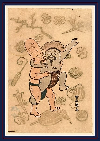 Daikoku to fukurokuju no sumAc, Sumo match between Daikoku and Fukurokuju. Utagawa