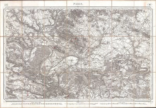 Depot de Guerre Map of Paris and its Environs, France, topography, cartography, geography