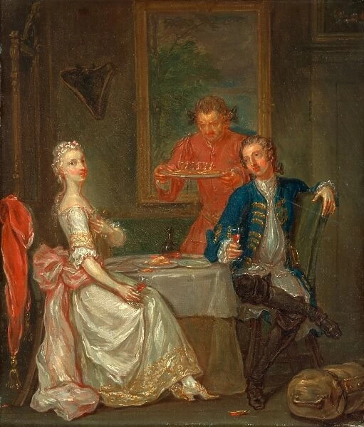 A Dinner Conversation A Man and Woman Drinking at Supper An Officer and Lady at a Table